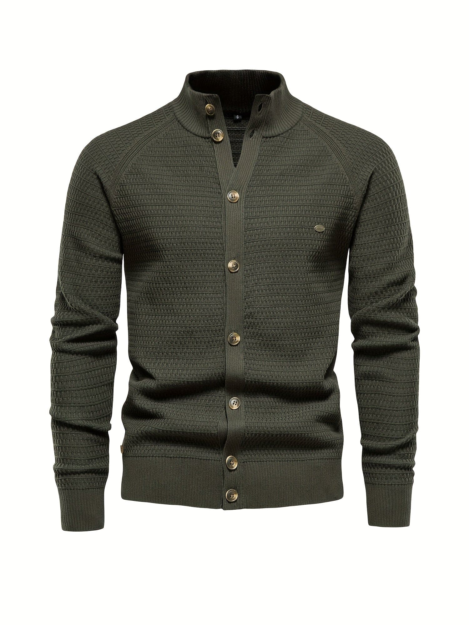 Men’s Sweatshirt – Slim Fit – Textured Knit – Button Front – Raglan Sleeves – High Collar