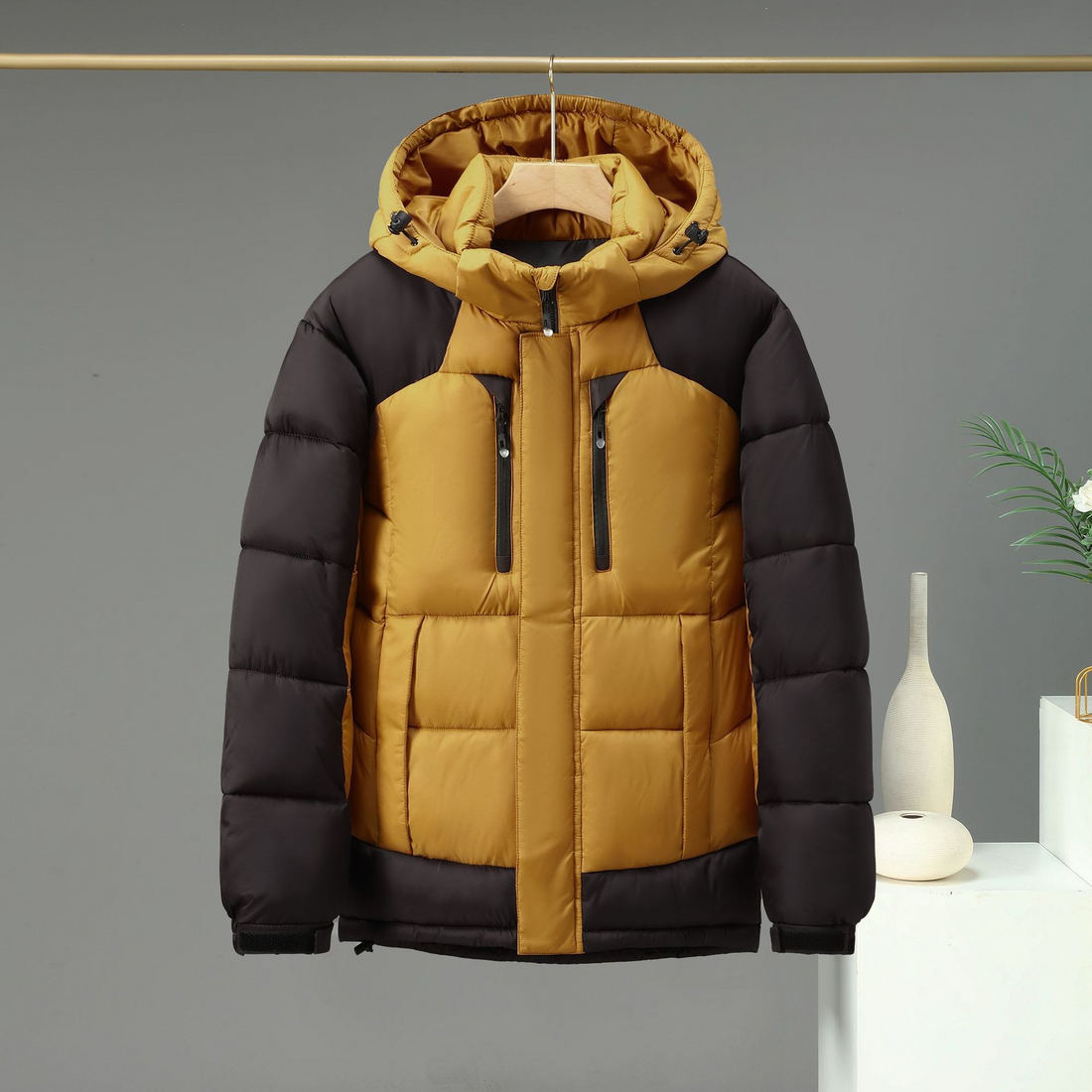 Men’s Padded Jacket – Regular Fit – Insulated – Detachable Hood – Secure Zip Pockets