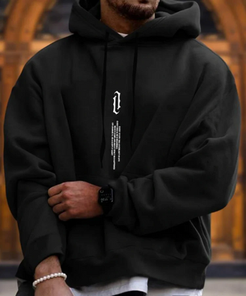 Men’s Pullover Hoodie – Oversized Fit – Graphic Front – Ribbed Cuffs and Hem