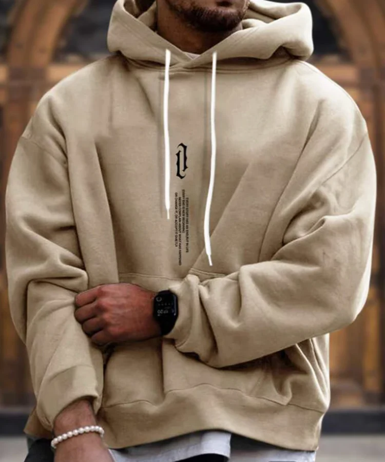 Men’s Pullover Hoodie – Oversized Fit – Graphic Front – Ribbed Cuffs and Hem