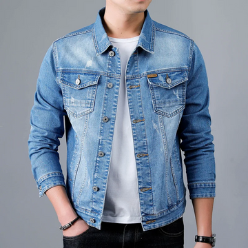 Men’s Denim Jacket – Regular Fit – Button Front – Chest & Waist Pockets – Distressed