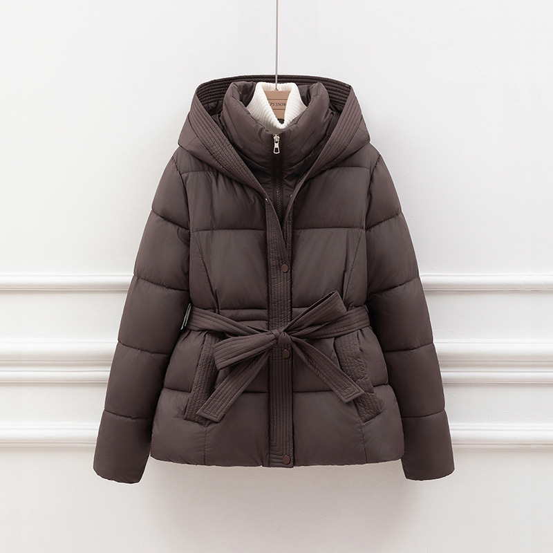 Women’s Padded Coat – Slim Fit Quilted Design – Hooded with Tie Waist – Zipper Closure