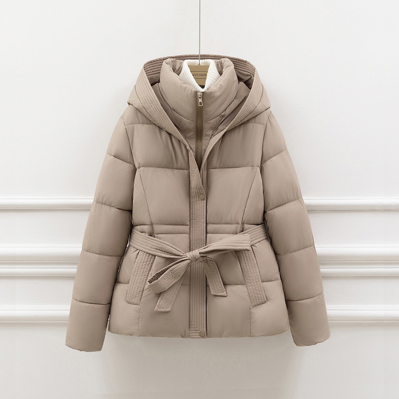 Women’s Padded Coat – Slim Fit Quilted Design – Hooded with Tie Waist – Zipper Closure
