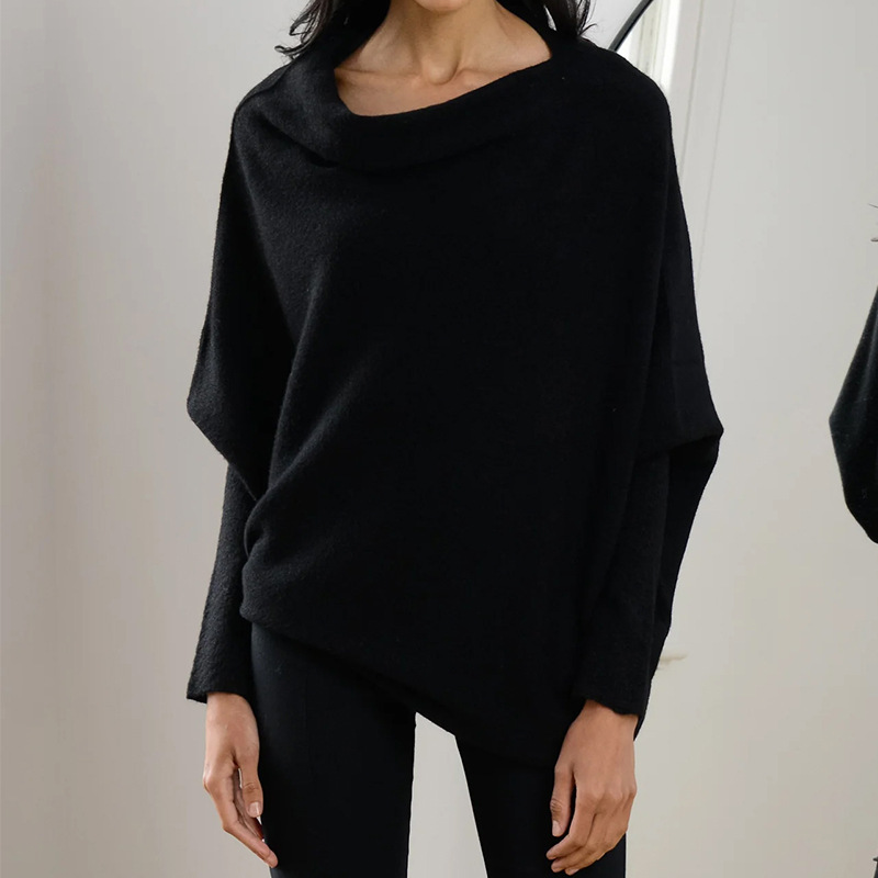 Women’s Oversized Top – Relaxed Fit – Off-the-Shoulder – Dolman Sleeves – Ribbed Cuffs