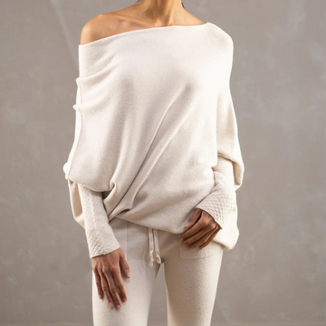 Women’s Oversized Top – Relaxed Fit – Off-the-Shoulder – Dolman Sleeves – Ribbed Cuffs