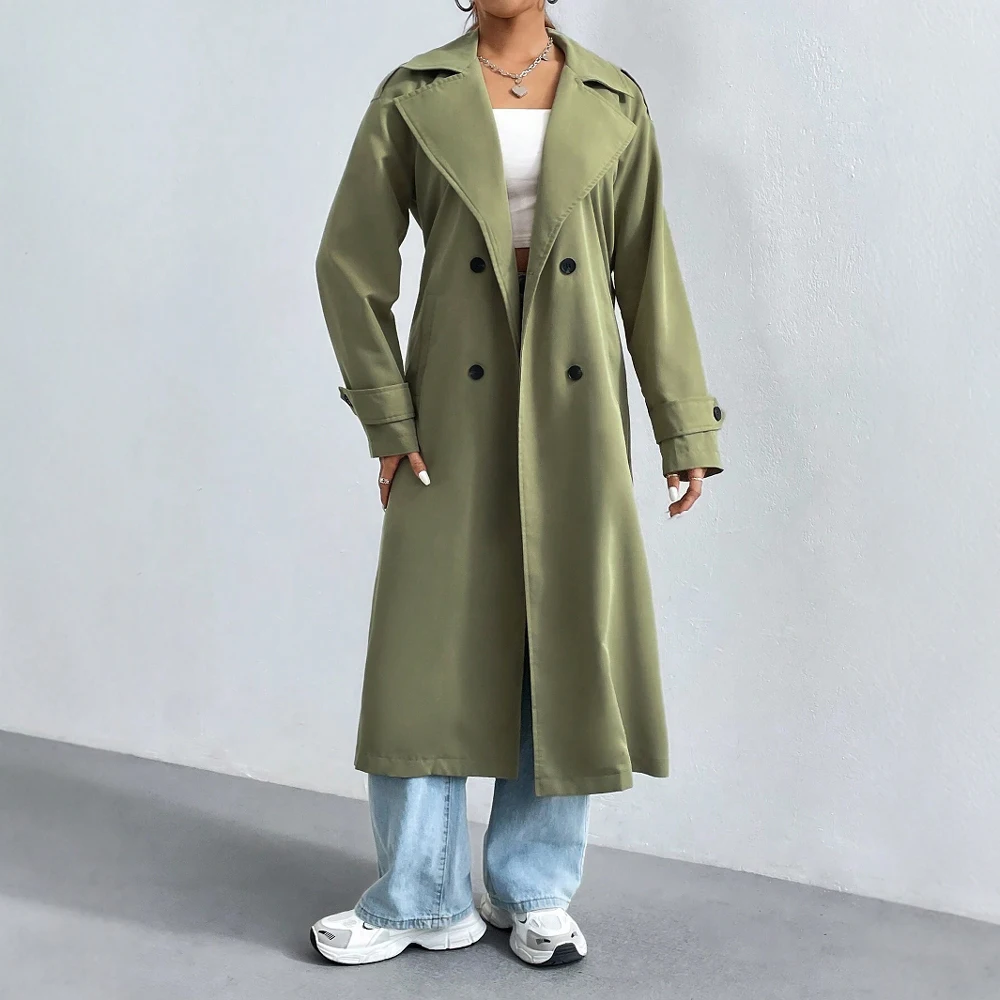 Women’s Trench Coat – Cotton Blend – Regular Fit – Double-Breasted – Full Length