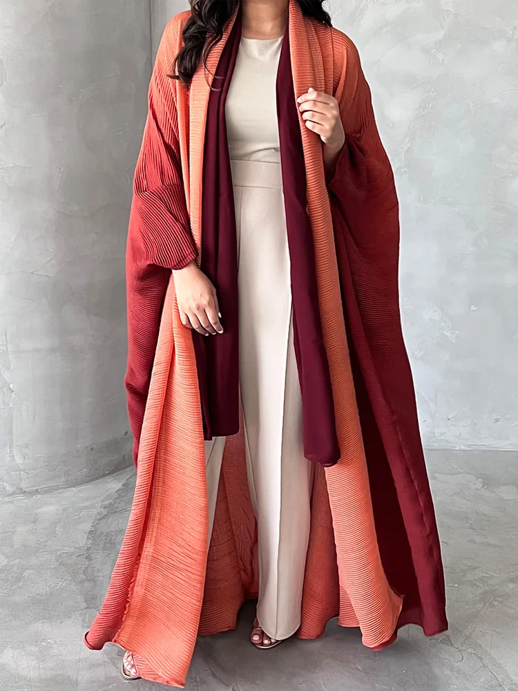Women’s Trench Coat – Oversized Fit – Pleated Texture – Shawl Collar – Batwing Sleeves