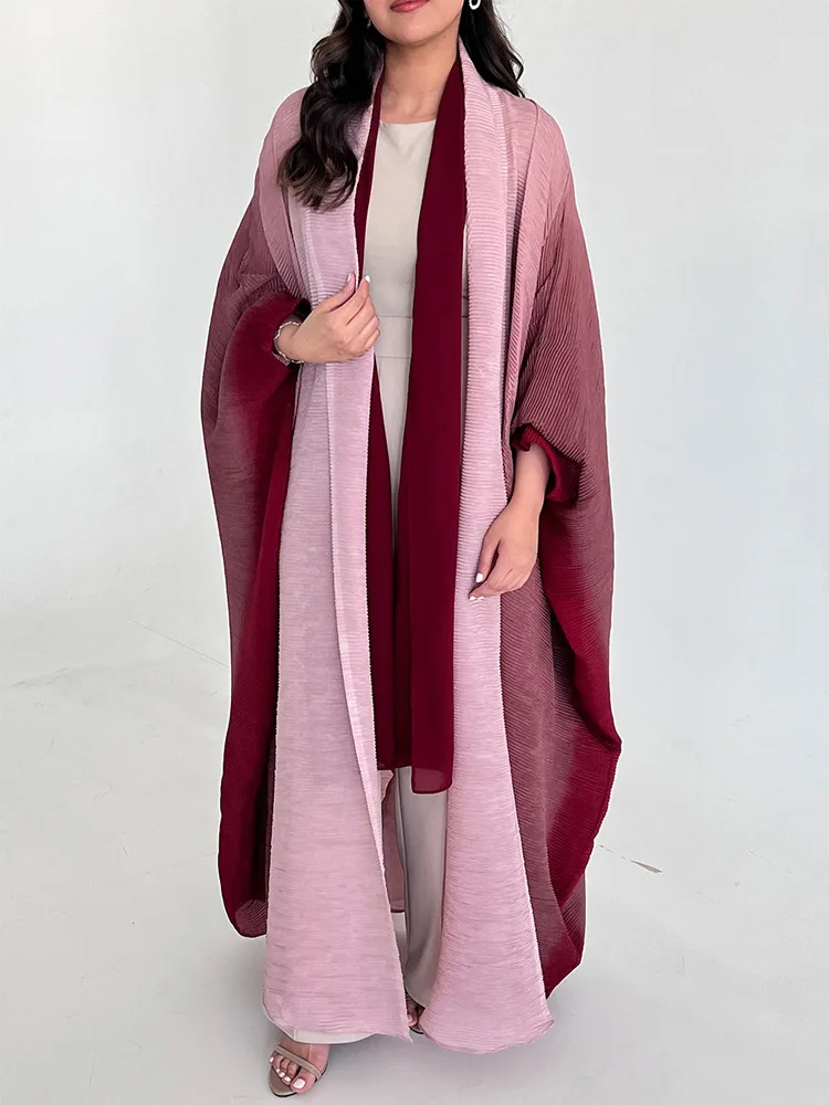 Women’s Trench Coat – Oversized Fit – Pleated Texture – Shawl Collar – Batwing Sleeves