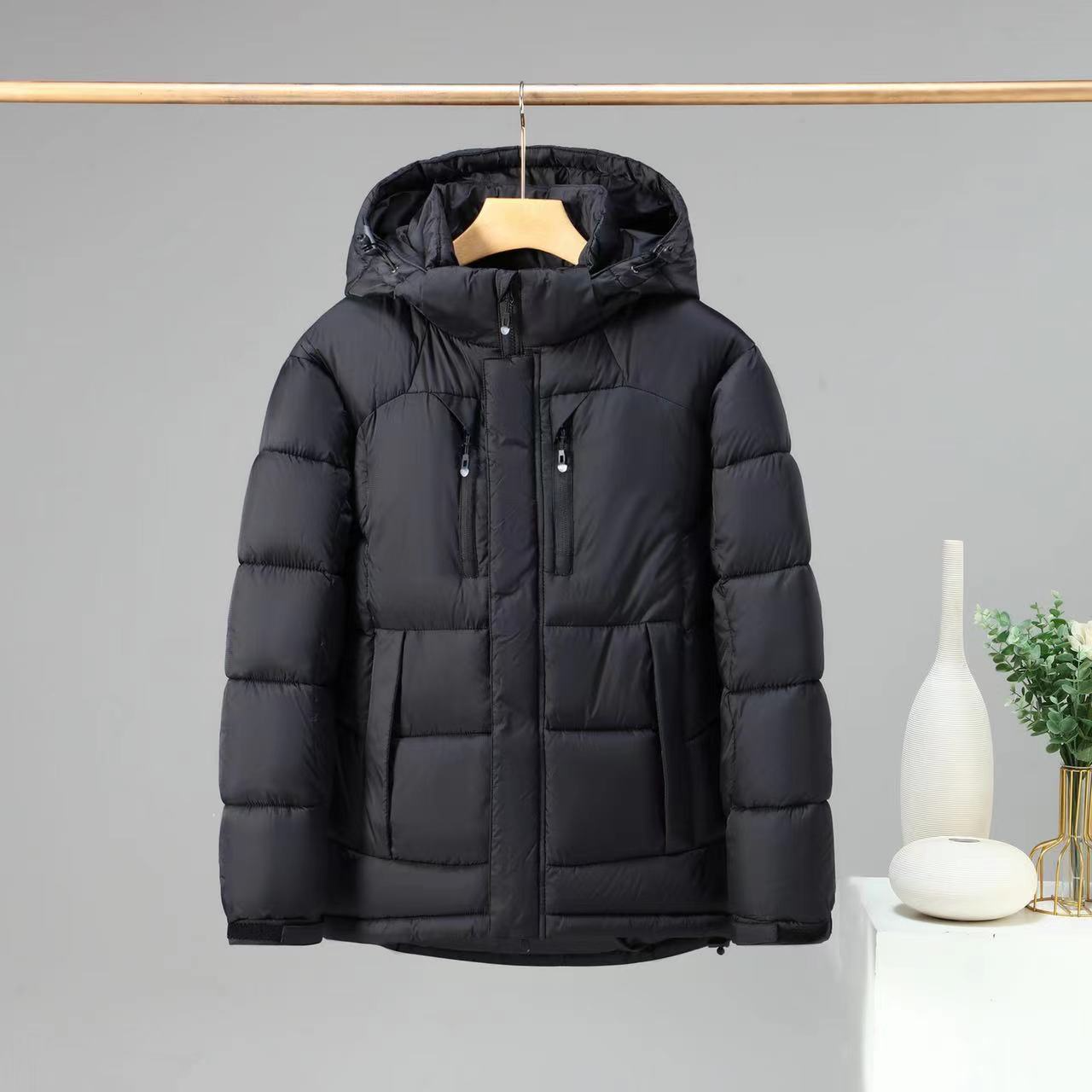 Men’s Padded Jacket – Regular Fit – Insulated – Detachable Hood – Secure Zip Pockets