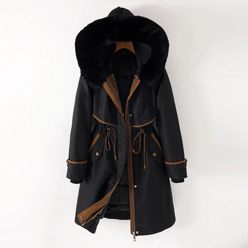 Women’s Parka Jacket – Quilted Lining – Fur Trim Hood – Adjustable Waist – Mid Length