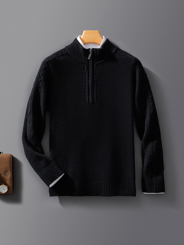Men’s Sweater – Wool Knit – Relaxed Fit – Zip Collar – Long Sleeve Casual Wear