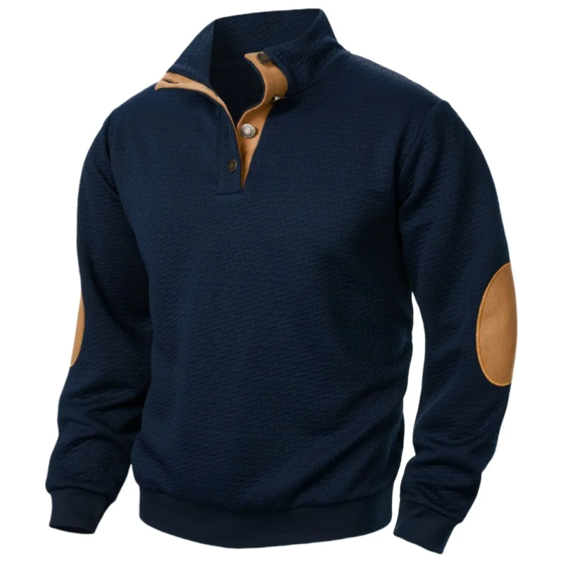 Men’s Casual Sweatshirt – Relaxed Fit – Stand Collar – Cotton Feel – Elbow Patches