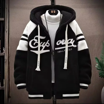 Men’s Hooded Jacket – Wool Blend – Oversized Fit – Embroidered Streetwear Style