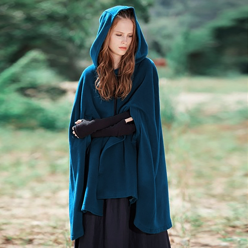 Women’s Cape – Wool Blend – Loose Fit – Hooded – Open Front – Mid-Length Draped
