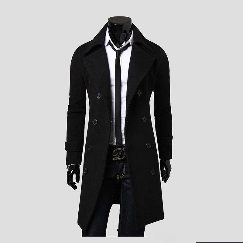 Double-breasted long trench coat for men