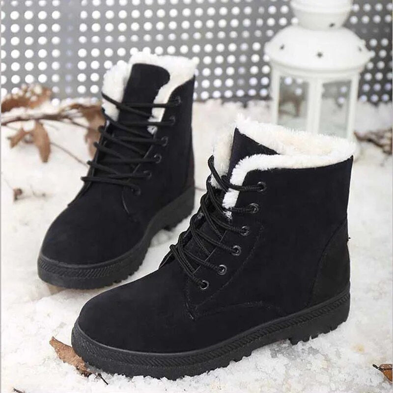 Non-slip fleece lining and laces boots for women