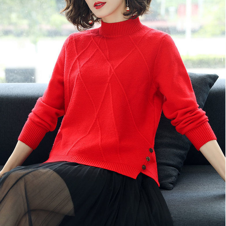 Women’s Pullover Sweatshirt – Relaxed Fit – Knit Fabric – Textured – Half Turtleneck