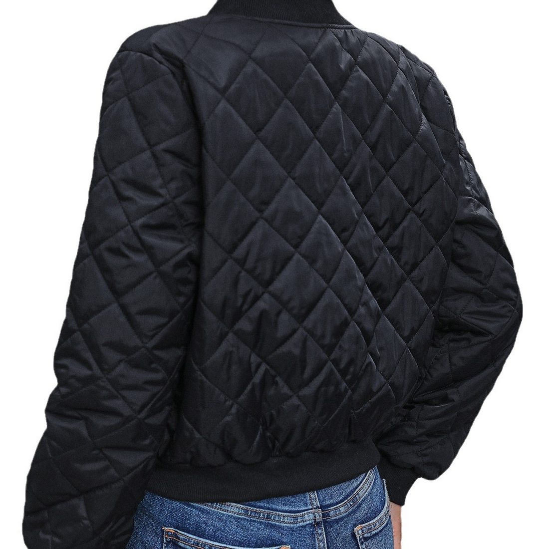 Women’s Bomber Jacket – Quilted Texture – Fitted Waist – Zip Front – Ribbed Trim
