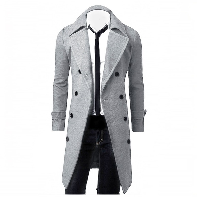 Double-breasted long trench coat for men