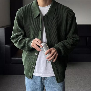 Men’s Knitted Sweatshirts – Relaxed Fit – Ribbed Texture – Button Front – Collared Design