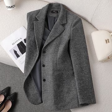 Women’s Blazer – Wool Tailored Fit – Turn-Down Collar – Single-Breasted Formal Style