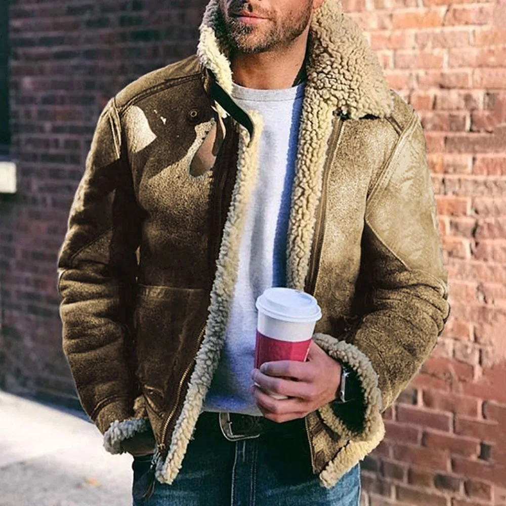 Men’s Jacket – Structured Fit – Faux Fur Lined – Imitation Leather – Hip Length