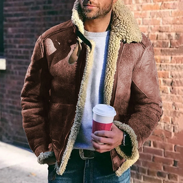 Men’s Jacket – Structured Fit – Faux Fur Lined – Imitation Leather – Hip Length