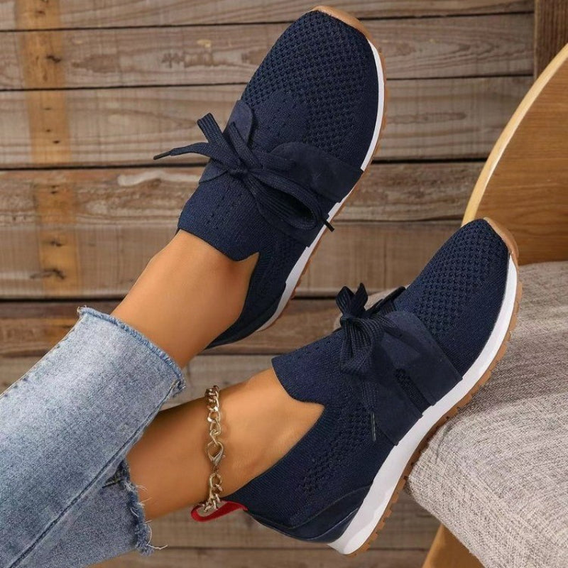 Women's Casual Sneakers - Lace-Up Breathable Fabric - Soft Cushioned Sole