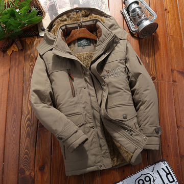 Men’s Hooded Coat – Loose Fit – Plush Lined – Mid-Thigh Length – Zipper Pockets