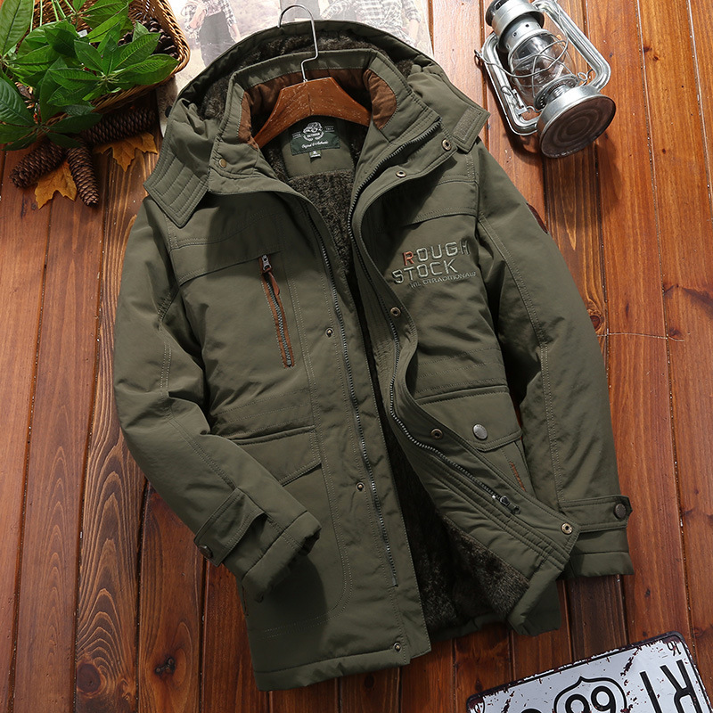 Men’s Hooded Coat – Loose Fit – Plush Lined – Mid-Thigh Length – Zipper Pockets