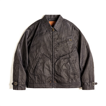 Men’s Jacket – Slim Fit – Oil-Waxed Canvas – Zipper Front – Lapel Collar – Adjustable Waist