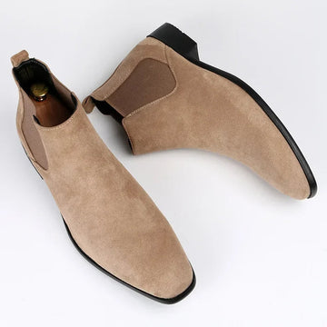 Women’s Slip-On Ankle Boots – Faux Suede – Pointed Toe – Elastic Panel – Fitted Style