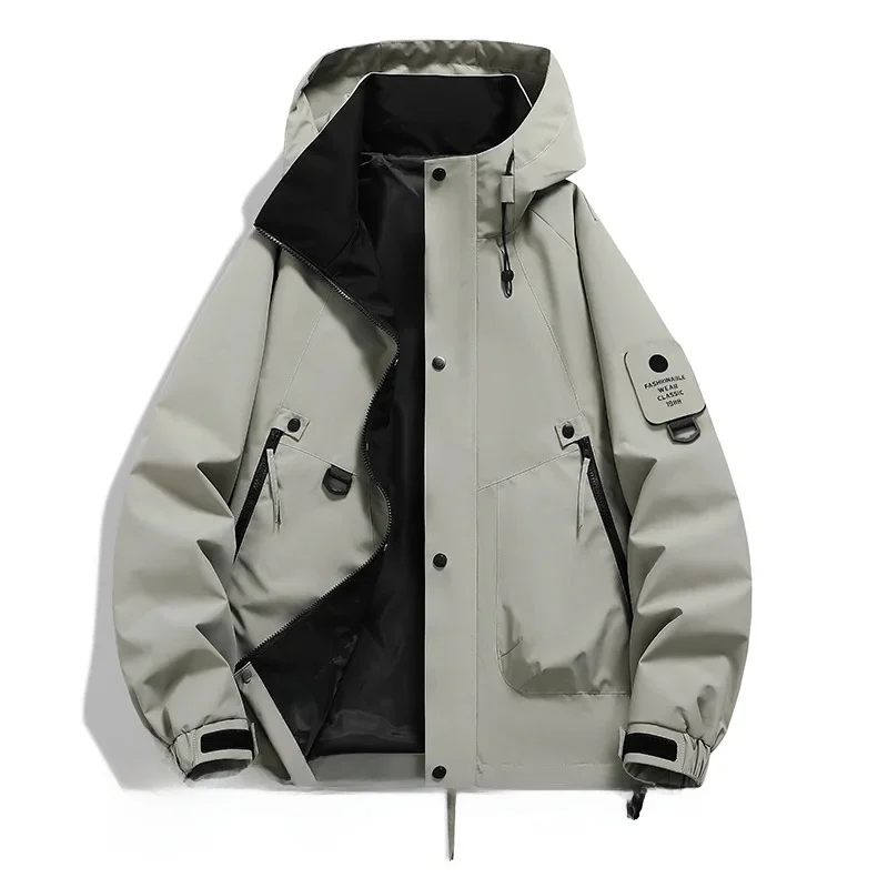 Men's Utility Jacket – Water Resistant – Adjustable Hood and Hem – Zipper Pockets – Relaxed Fit