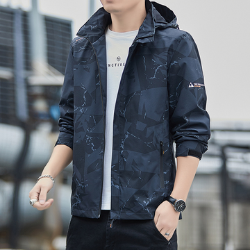 Men’s Jacket – Technical Fabric – Regular Fit – High Collar – Zipper Pockets