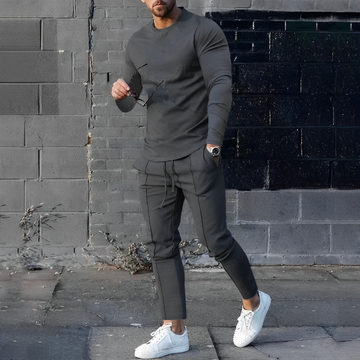 Men’s Two-Piece Sweatshirt and Jogging Pants Set – Slim Fit – Cotton Blend – Crew Neck – Drawstring Waist