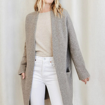 Women’s Cardigan – Relaxed Fit – Wool Knit – Longline Open Front – With Pockets