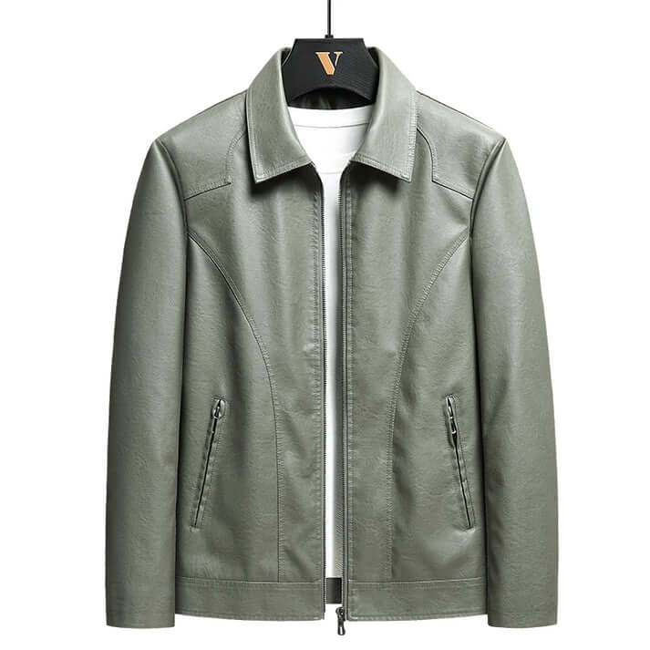 Men’s Faux Leather Jacket – Slim Fit – Point Collar – Full-Zip – Angled Zip Pockets