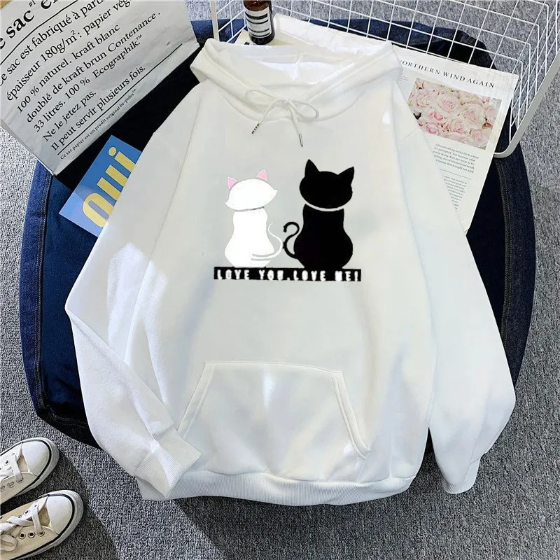 Women’s Hoodie – Oversized Fit – Fleece Feel – Cartoon Cat Print – Casual Lounge Wear
