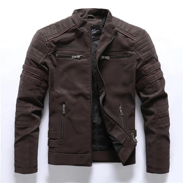 Men’s Motorcycle Jacket – Fleece Lined – Quilted Shoulders – Zipper Pockets – Tailored Fit