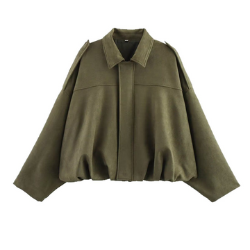Women’s Bomber Jacket – Oversized Fit – Suede-Look Soft Touch – Cropped Waist Length