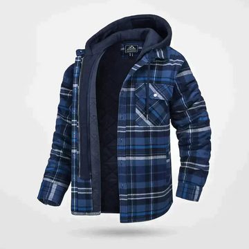 Men’s Coat – Relaxed Fit – Quilted Lining – Hooded – Checkered Woven Fabric