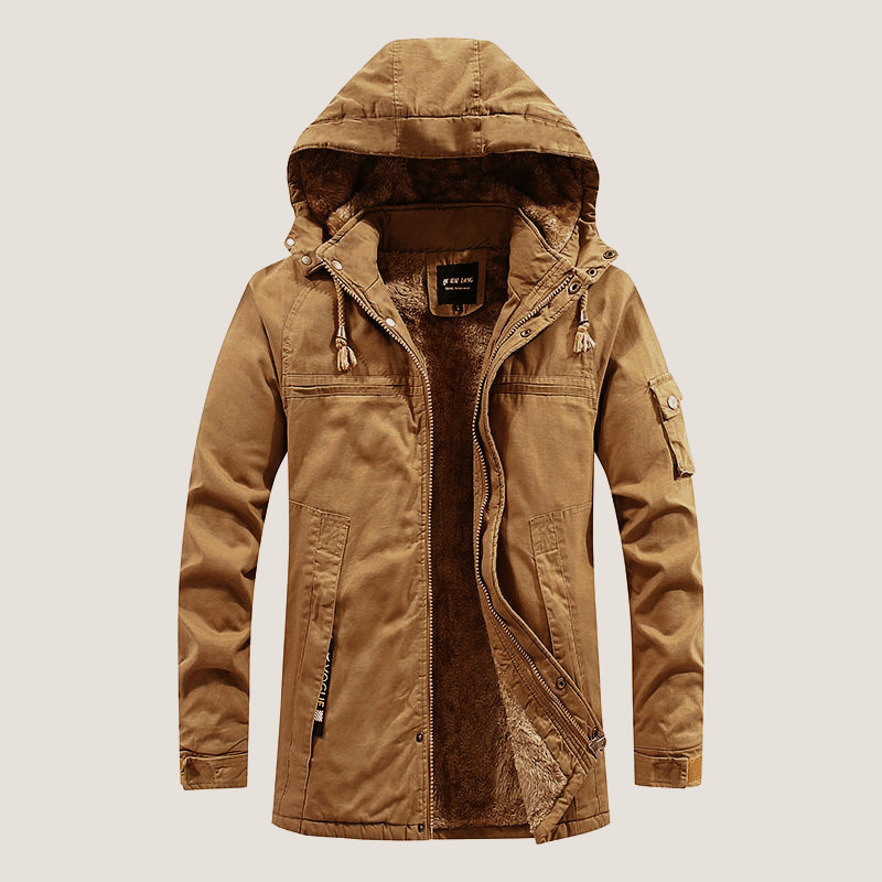 Men’s Hooded Coat – Sherpa Lined – Relaxed Fit – Zipper Front – Utility Pockets