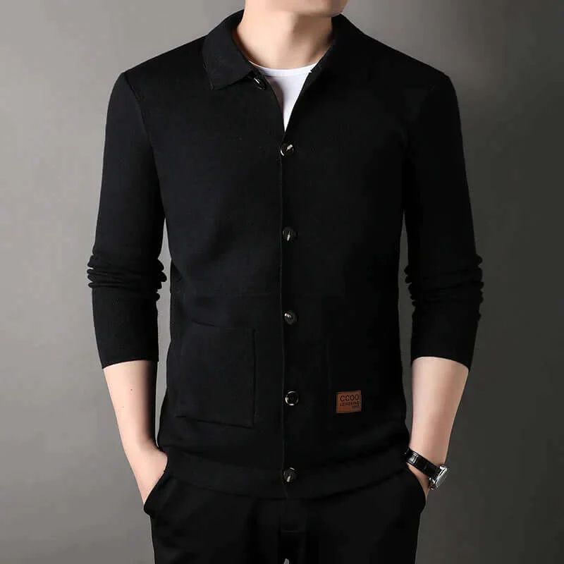 Men’s Cardigan – Slim Fit – Knit Knitwear – Classic Collar – Button Front – Ribbed Trim