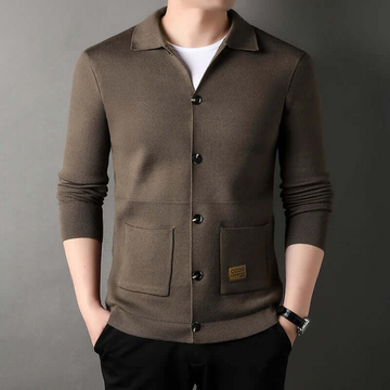 Men’s Cardigan – Slim Fit – Knit Knitwear – Classic Collar – Button Front – Ribbed Trim