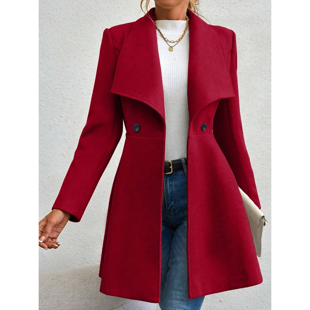 Women’s Jacket – Tailored Fit – Wool Touch – Lapel Collar – Button-Up Mid-Thigh