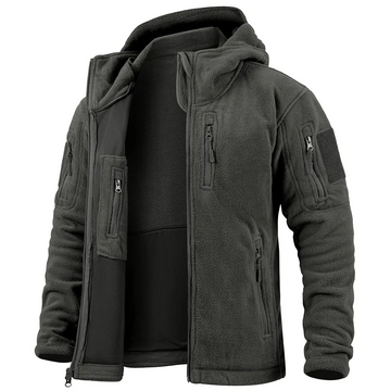 Men’s Tactical Fleece Jacket – Structured Fit – Full Zip – Hooded – Zipped Pockets