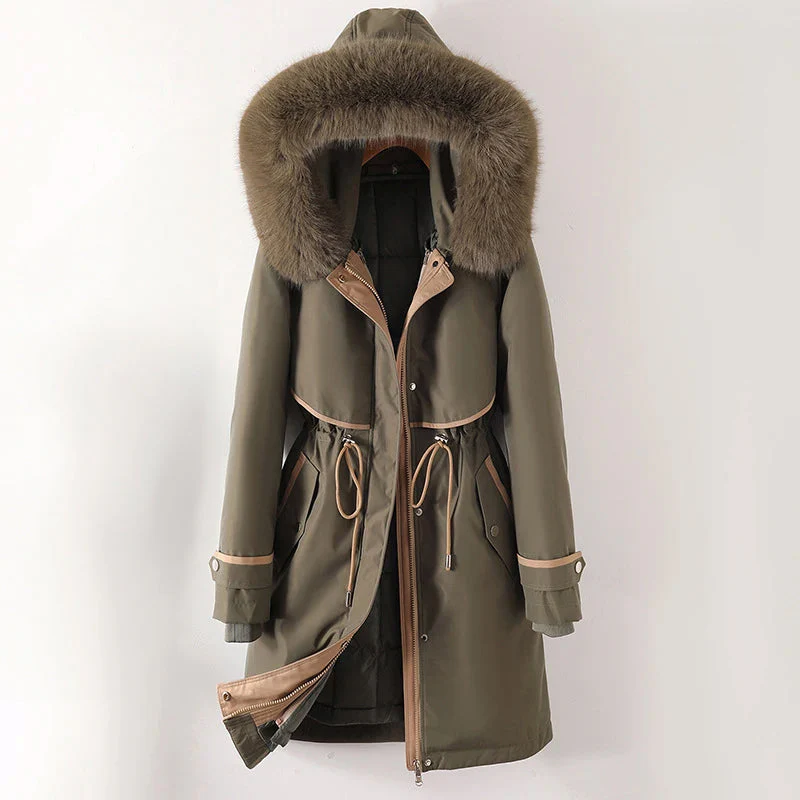 Women’s Parka Jacket – Quilted Lining – Fur Trim Hood – Adjustable Waist – Mid Length