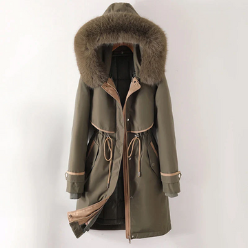 Women’s Parka Jacket – Quilted Lining – Fur Trim Hood – Adjustable Waist – Mid Length