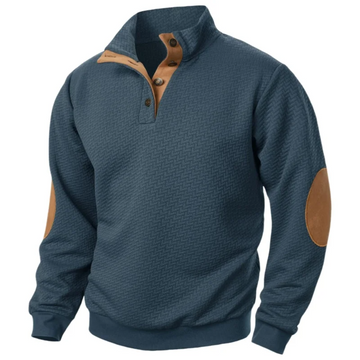 Men’s Casual Sweatshirt – Relaxed Fit – Stand Collar – Cotton Feel – Elbow Patches