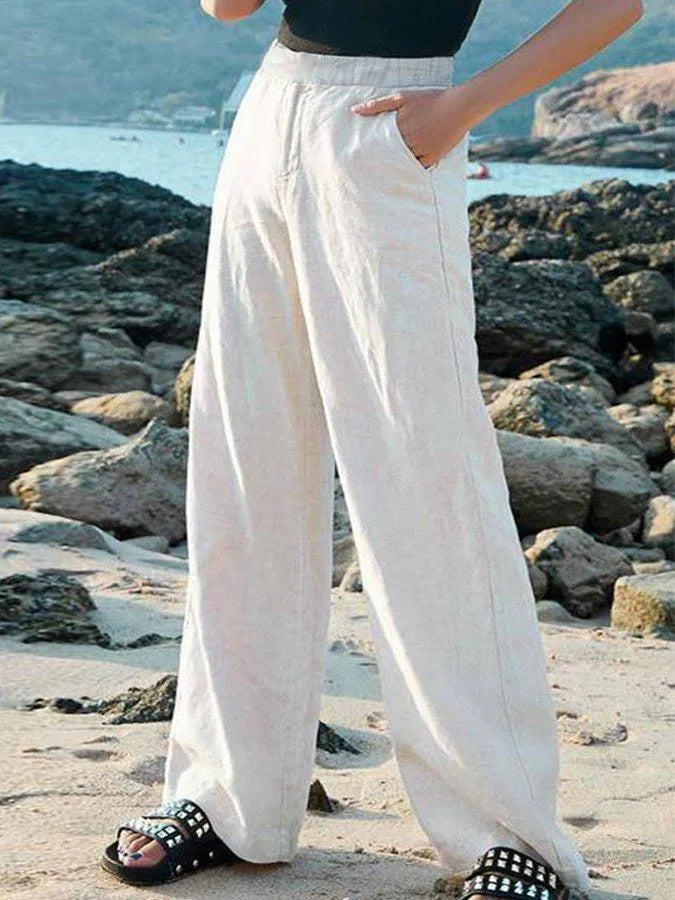 Women's Wide-Leg Pants - Breathable - Elastic Waist - Breathable Lightweight Fabric